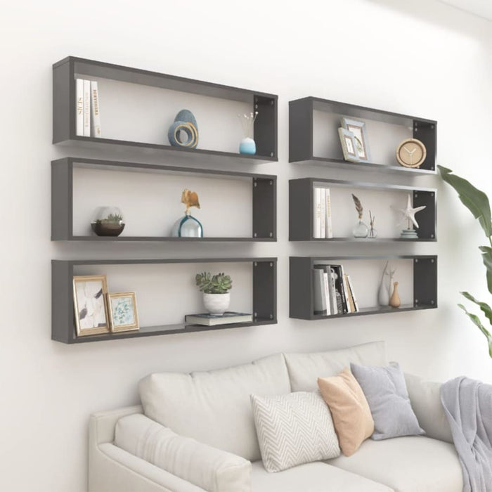 Wall Cube Shelves 6 Pcs Grey 100x15x30 Cm Chipboard Nbibni