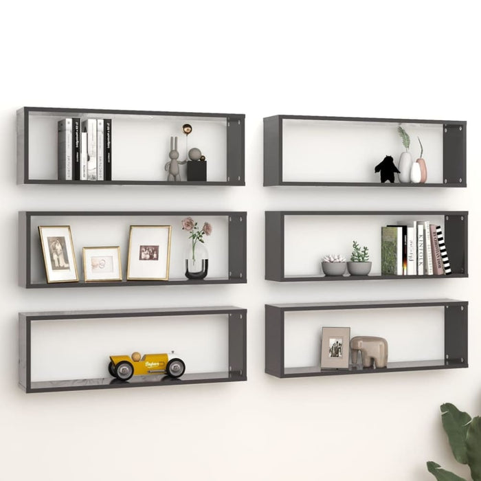 Wall Cube Shelves 6 Pcs Grey 80x15x26.5 Cm Chipboard Nbiooa