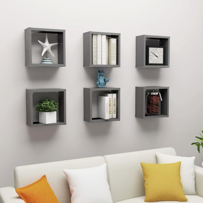 Wall Cube Shelves 6 Pcs Grey Nbibbl