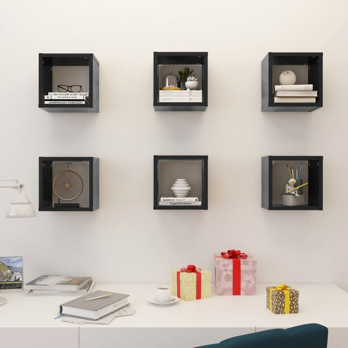 Wall Cube Shelves 6 Pcs Grey Nbiblb