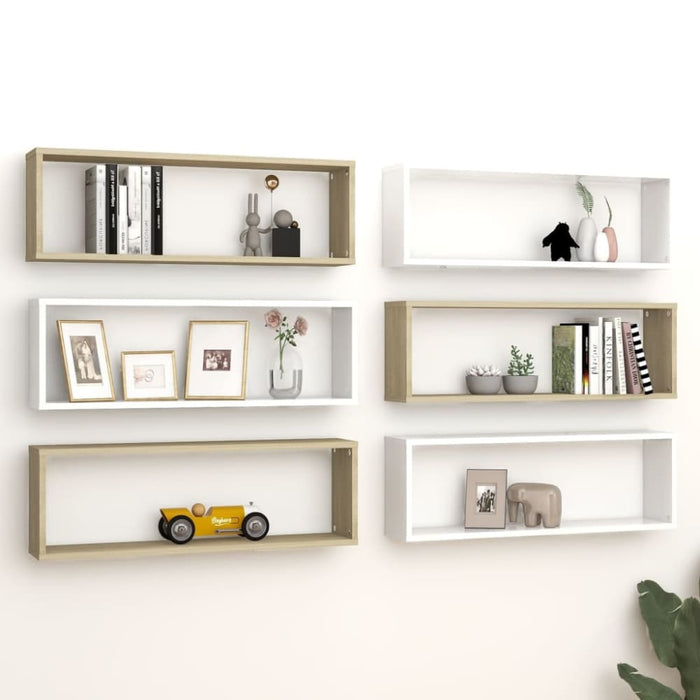 Wall Cube Shelves 6 Pcs White&sonoma Oak Chipboard Nbioxt