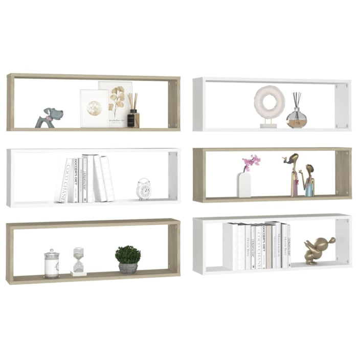 Wall Cube Shelves 6 Pcs White&sonoma Oak Chipboard Nbioxt