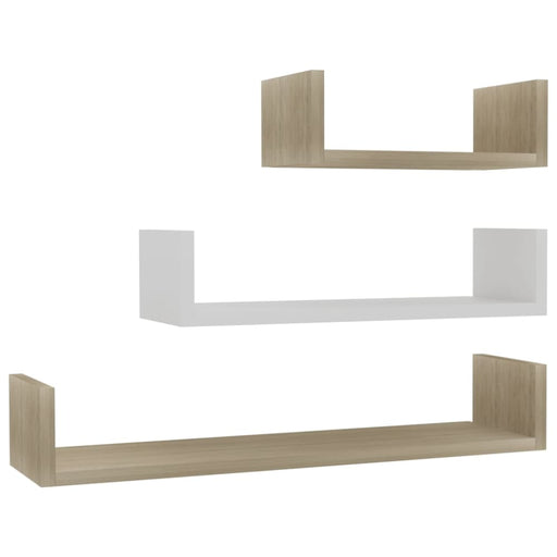 Wall Display Shelf 3 Pcs White And Sonoma Oak Chipboard