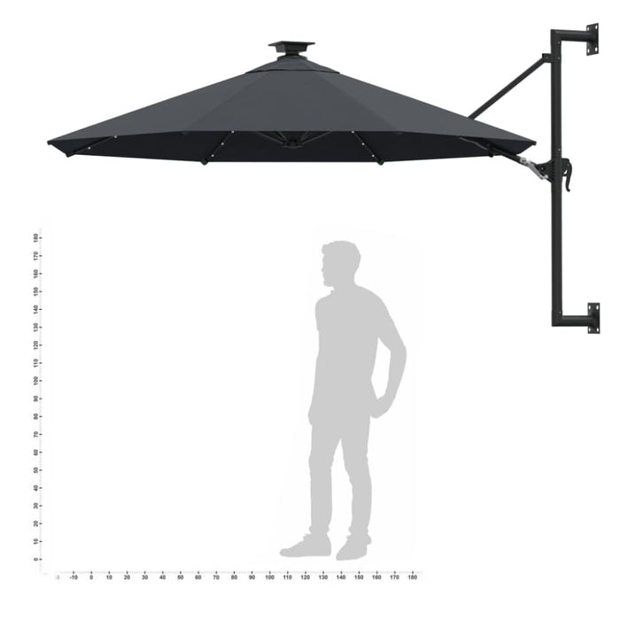 Wall-mounted Parasol With Leds And Metal Pole 300 Cm