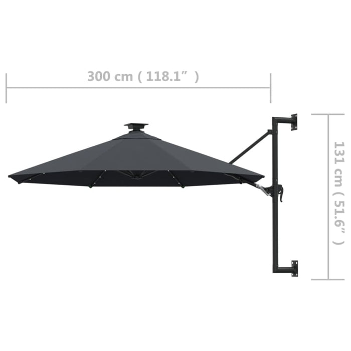 Wall-mounted Parasol With Leds And Metal Pole 300 Cm