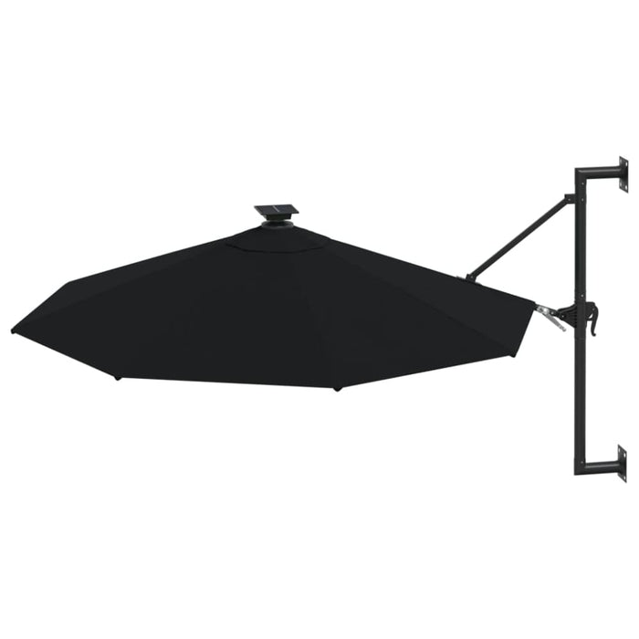 Wall-mounted Parasol With Leds And Metal Pole 300 Cm Black