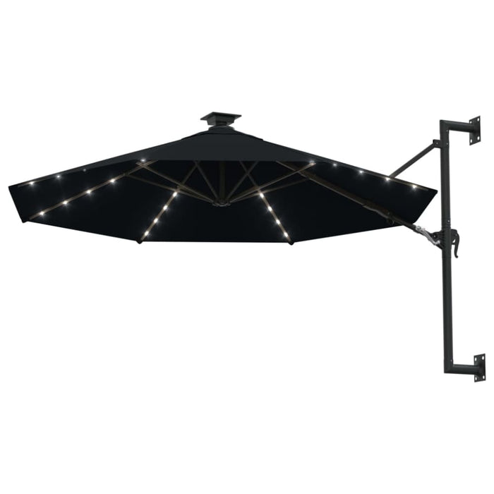 Wall-mounted Parasol With Leds And Metal Pole 300 Cm Black