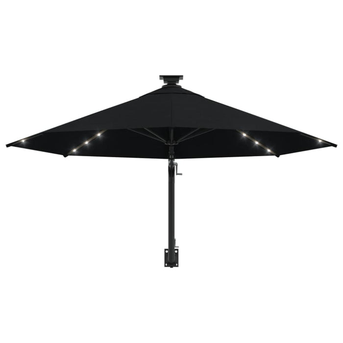 Wall-mounted Parasol With Leds And Metal Pole 300 Cm Black