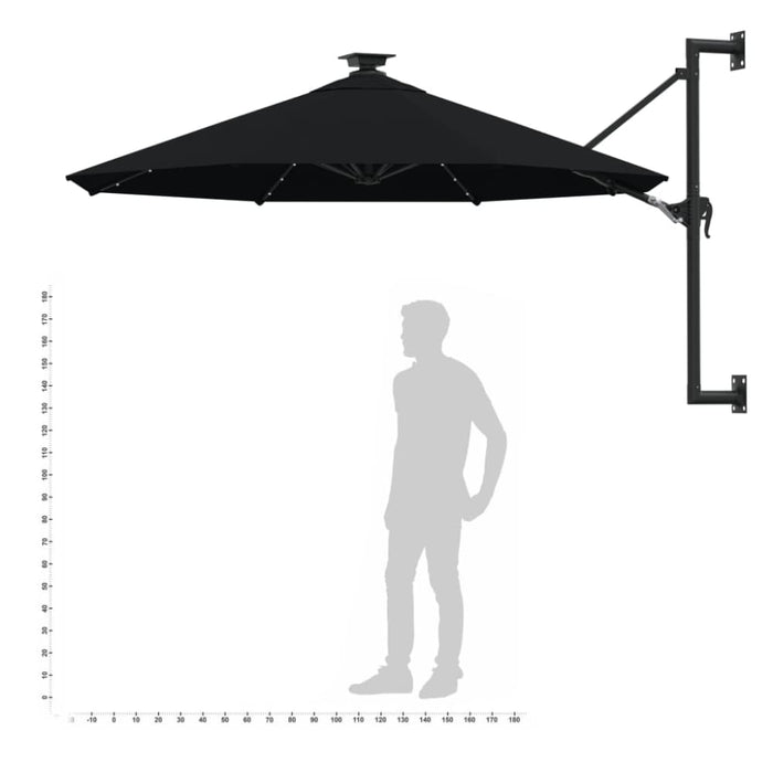 Wall-mounted Parasol With Leds And Metal Pole 300 Cm Black