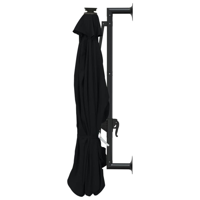 Wall-mounted Parasol With Leds And Metal Pole 300 Cm Black