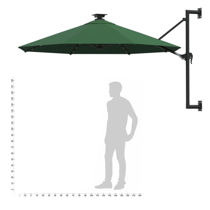 Wall-mounted Parasol With Leds And Metal Pole 300 Cm Green