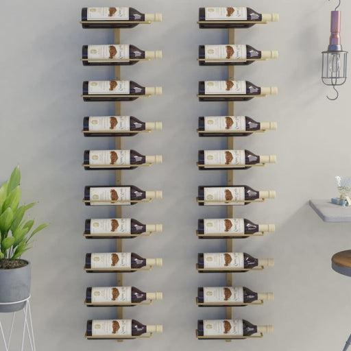 Wall - mounted Wine Rack For 10 Bottles 2 Pcs Gold Metal