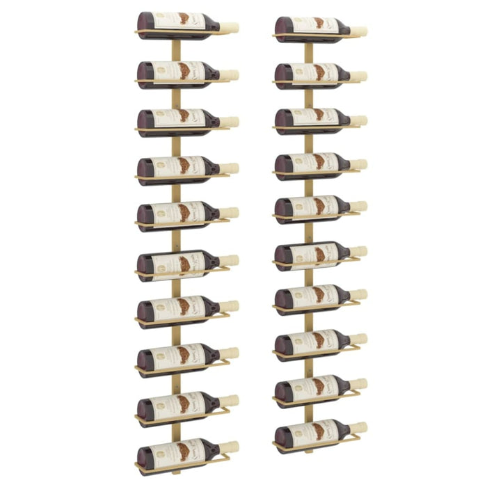 Wall - mounted Wine Rack For 10 Bottles 2 Pcs Gold Metal