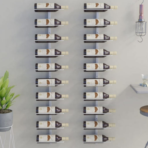 Wall - mounted Wine Rack For 10 Bottles 2 Pcs White Metal