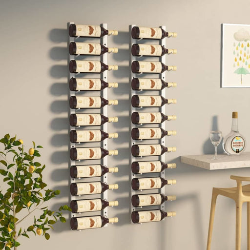 Wall Mounted Wine Rack For 12 Bottles 2 Pcs White Iron