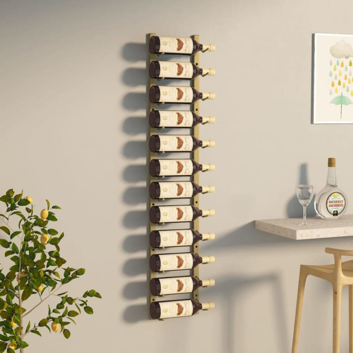 Wall Mounted Wine Rack For 12 Bottles Gold Iron Tabnnb