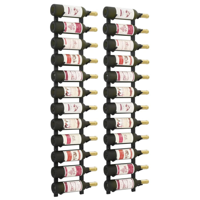 Wall Mounted Wine Racks For 12 Bottles 2 Pcs Black Iron