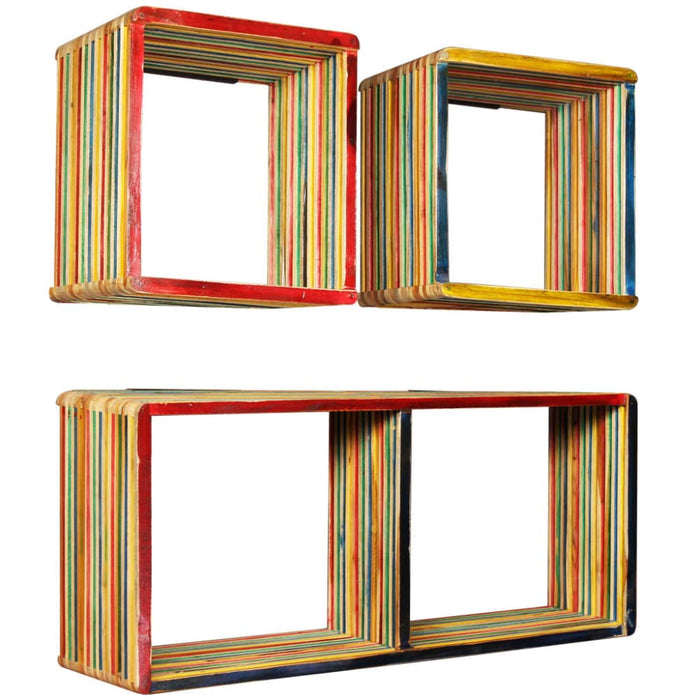 Wall Shelf Set 3 Pcs Multicolour Solid Reclaimed Teak Xapaob