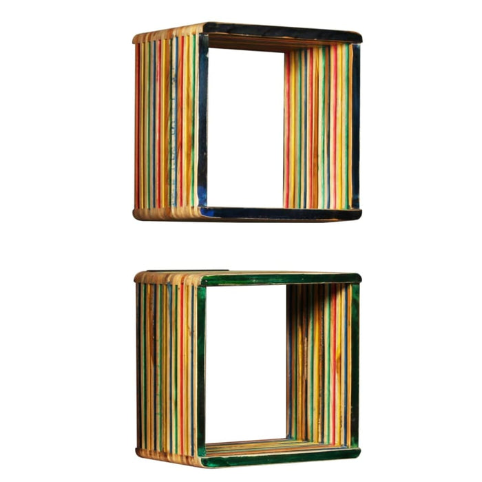 Wall Shelf Set 3 Pcs Multicolour Solid Reclaimed Teak Xapaob