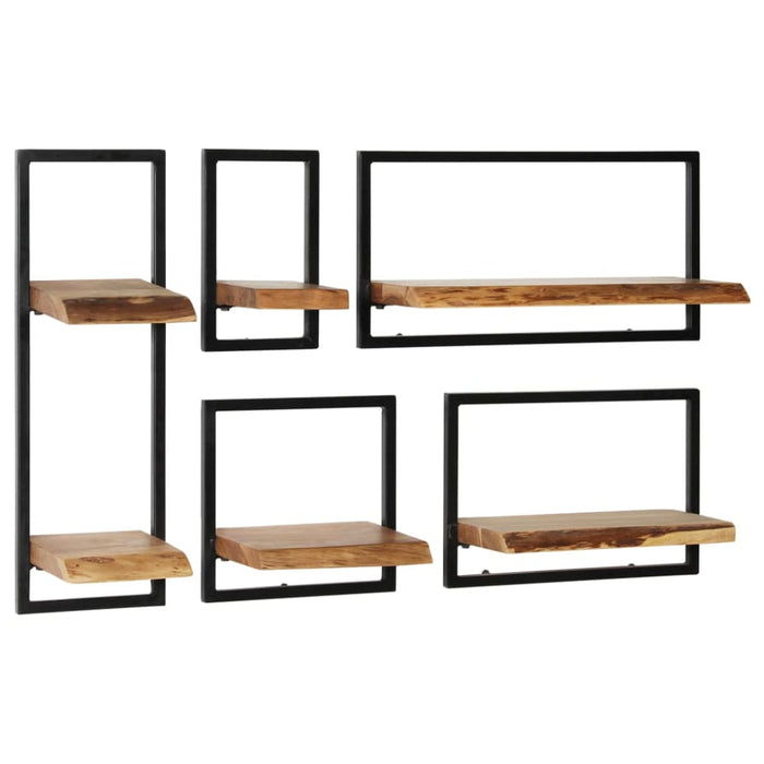 Wall Shelf Set 5 Pieces Solid Acacia Wood And Steel Xalboa