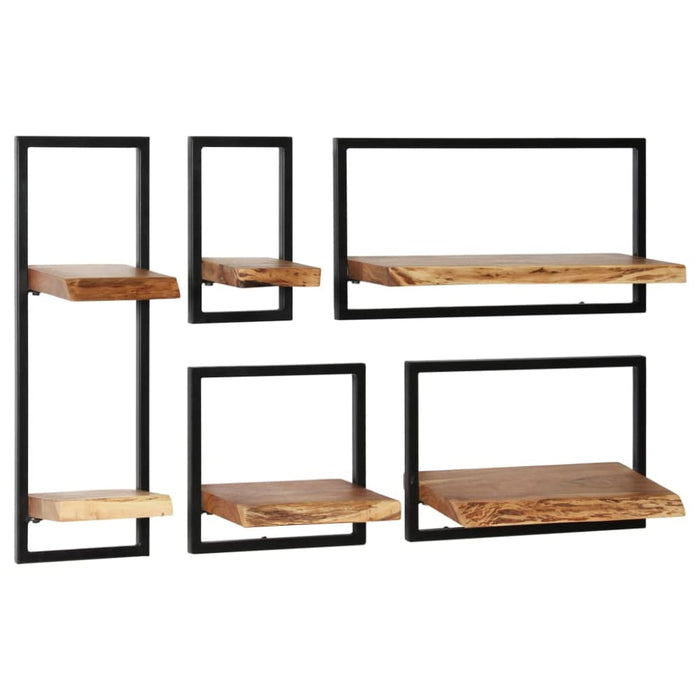 Wall Shelf Set 5 Pieces Solid Acacia Wood And Steel Xalboa