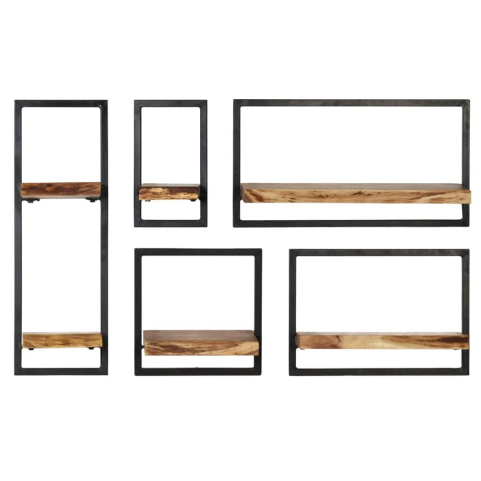 Wall Shelf Set 5 Pieces Solid Acacia Wood And Steel Xalboa