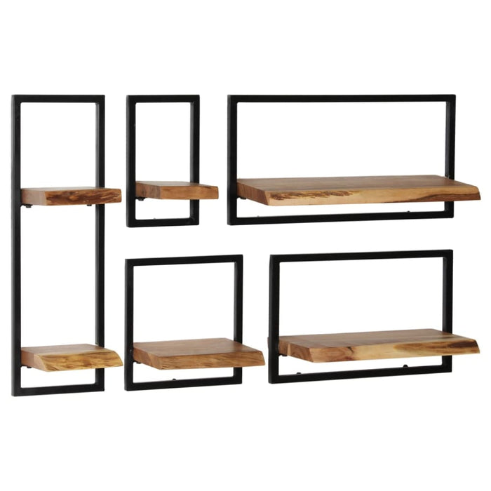 Wall Shelf Set 5 Pieces Solid Acacia Wood And Steel Xalboa