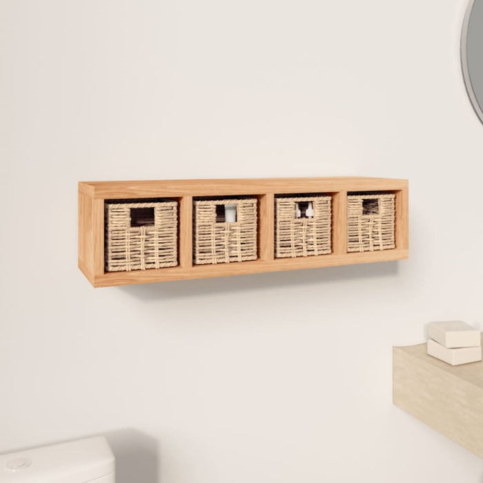 Wall Shelf With Baskets 62x18x16 Cm Solid Wood Walnut Tpbtib