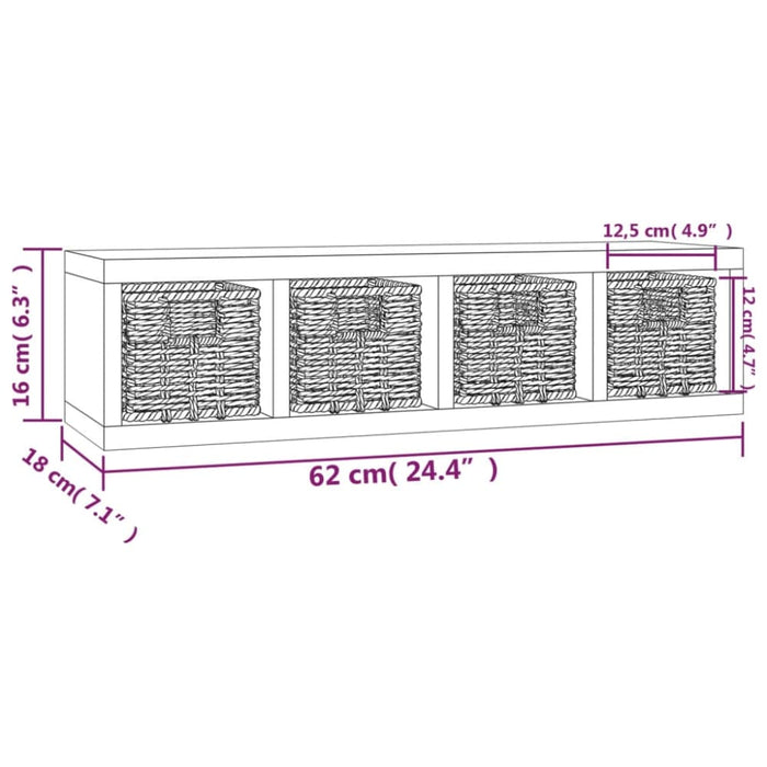 Wall Shelf With Baskets 62x18x16 Cm Solid Wood Walnut Tpbtib