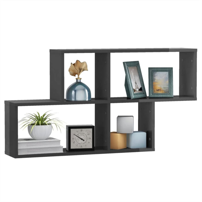 Wall Shelf Glossy Look Grey 100x18x53 Cm Chipboard Nbioln