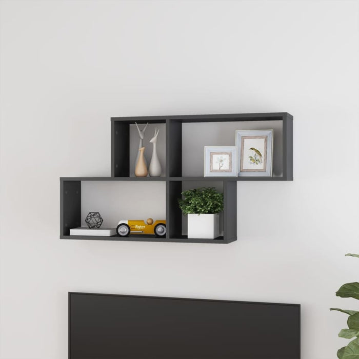 Wall Shelf Glossy Look Grey 100x18x53 Cm Chipboard Nbioln