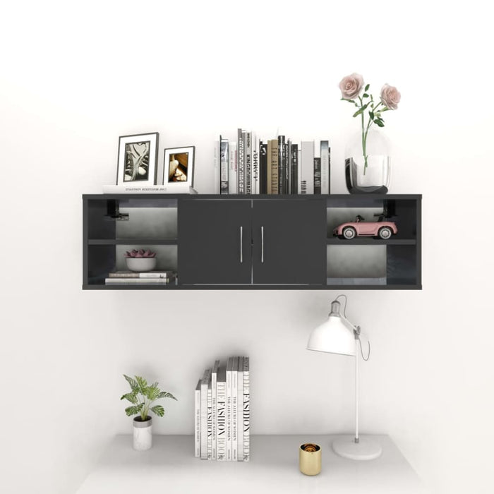 Wall Shelf Glossy Look Grey 102x30x29 Cm Chipboard Nblxla