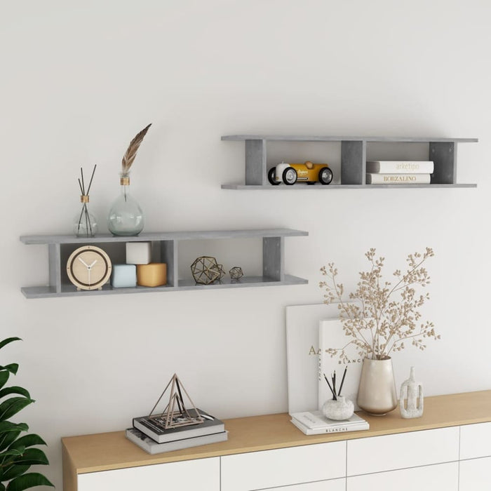 Wall Shelves 2 Pcs Concrete Grey 105x18x20 Cm Chipboard