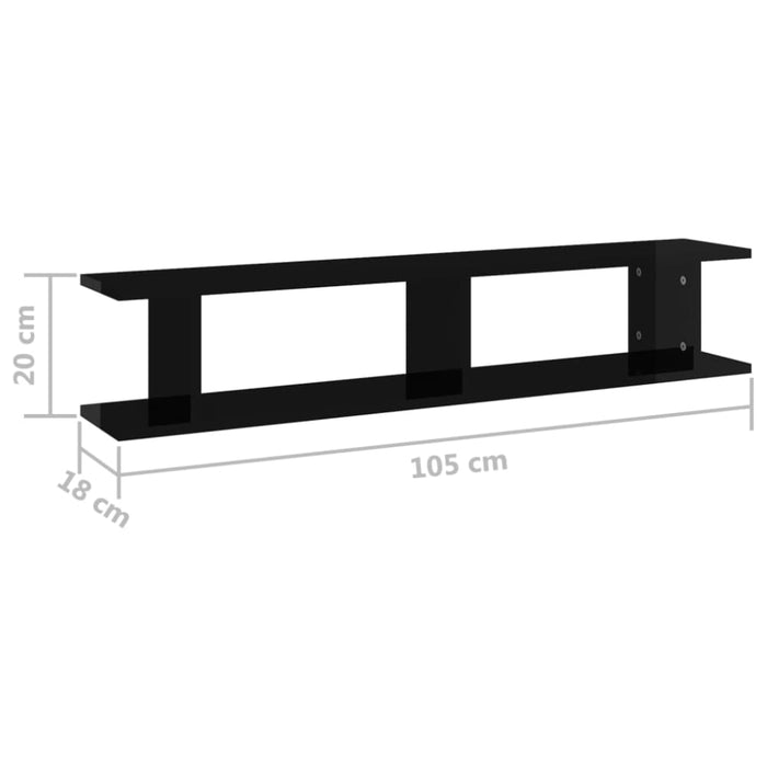 Wall Shelves 2 Pcs Glossy Look Black 105x18x20cm Chipboard