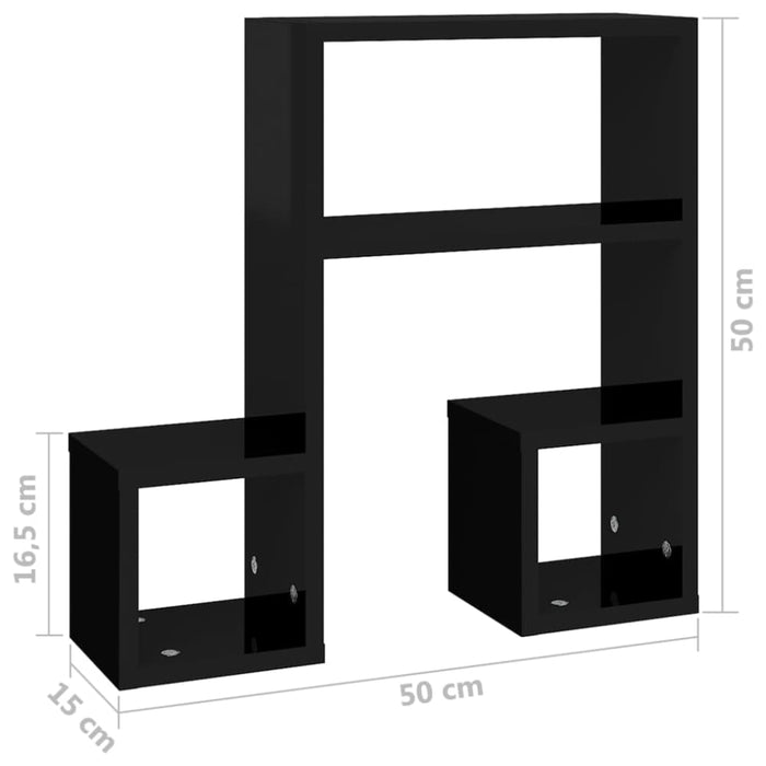 Wall Shelves 2 Pcs Glossy Look Black 50x15x50 Cm Chipboard