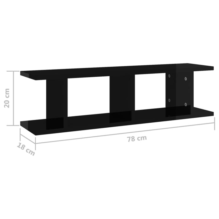 Wall Shelves 2 Pcs Glossy Look Black Chipboard Nbioka