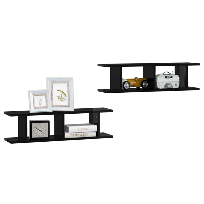 Wall Shelves 2 Pcs Glossy Look Black Chipboard Nbioka