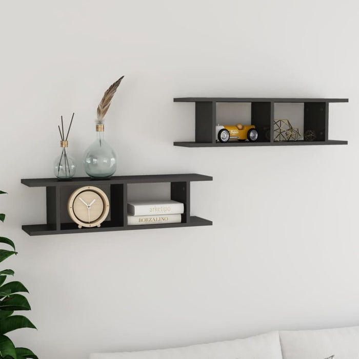 Wall Shelves 2 Pcs Glossy Look Grey Chipboard Nbiokp