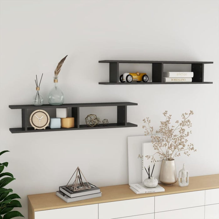 Wall Shelves 2 Pcs Glossy Look Grey Chipboard Nbixot