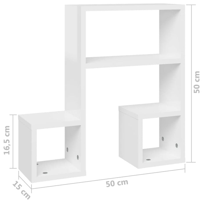 Wall Shelves 2 Pcs Glossy Look White 50x15x50 Cm Chipboard