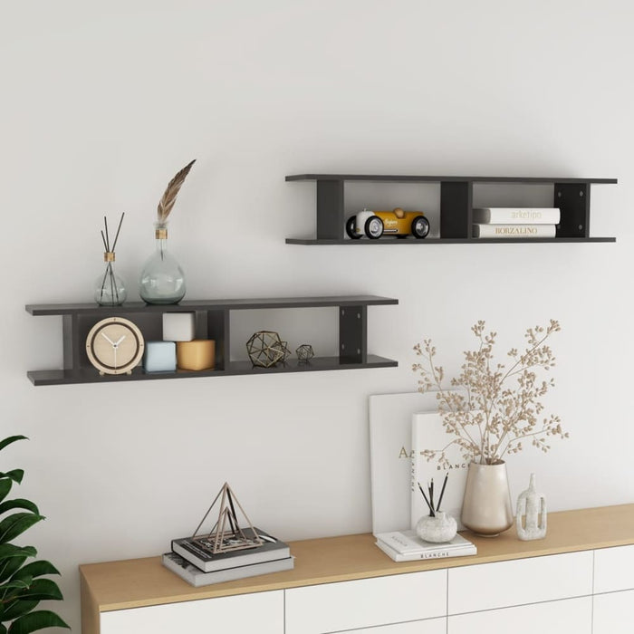 Wall Shelves 2 Pcs Grey 105x18x20 Cm Chipboard Nbixbi