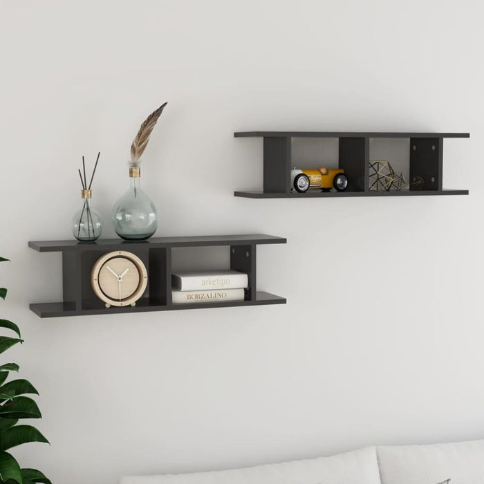 Wall Shelves 2 Pcs Grey 78x18x20 Cm Chipboard Nbionk