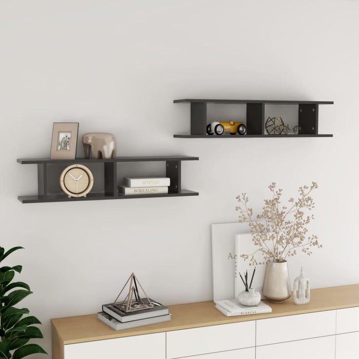 Wall Shelves 2 Pcs Grey 90x18x20 Cm Chipboard Nbiokn