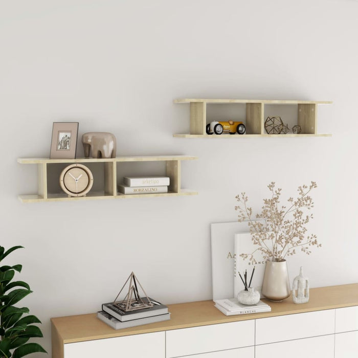 Wall Shelves 2 Pcs Sonoma Oak 90x18x20 Cm Chipboard Nbiokk