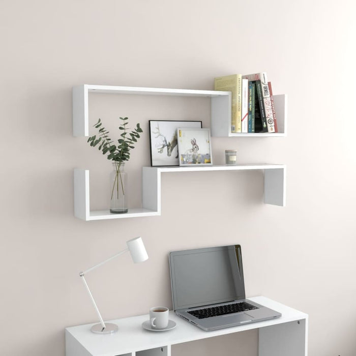 Wall Shelves 2 Pcs White Chipboard Nbixln