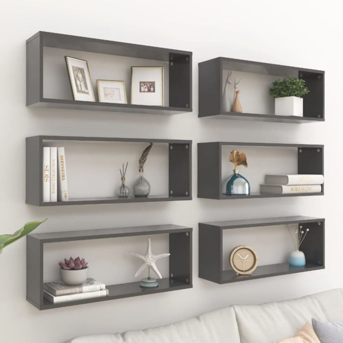 Wall Shelves 6 Pcs Grey 60x15x23 Cm Chipboard Nbioao