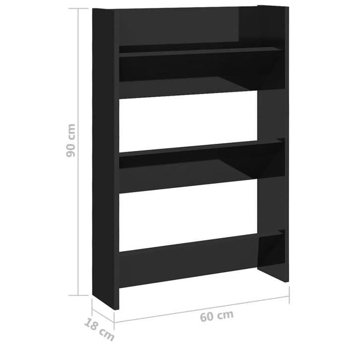 Wall Shoe Cabinet Glossy Look Black 60x18x90 Cm Chipboard