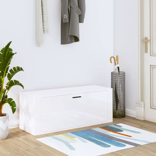 Wall Shoe Cabinet Glossy Look White 100x35x38 Cm Engineered