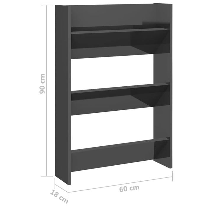 Wall Shoe Cabinets 2 Pcs Glossy Look Grey 60x18x90 Cm