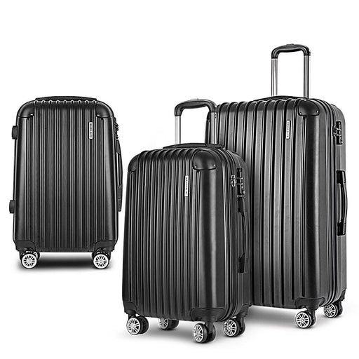 Wanderlite 3 Piece Luggage Suitcase Trolley - Black